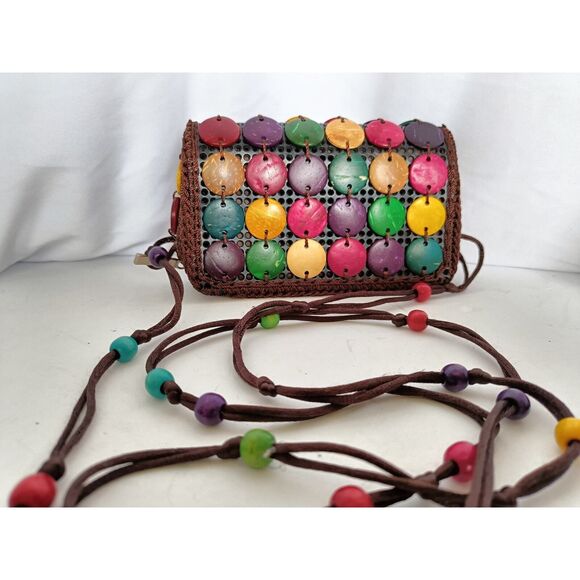 Coconut Shell Disc Crossbody Bag Multi Color Womens - Picture 1 of 8